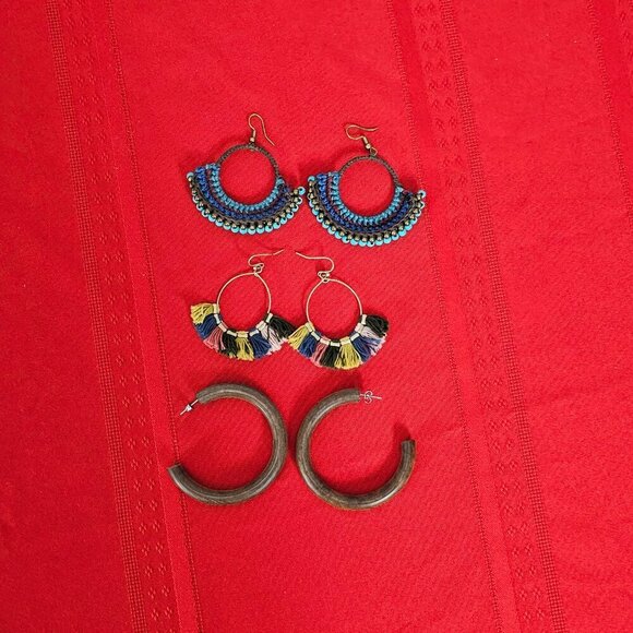 💎Vintage Boho Mixed Material Wood Beads Fringe Earrings Three Sets - Picture 2 of 5